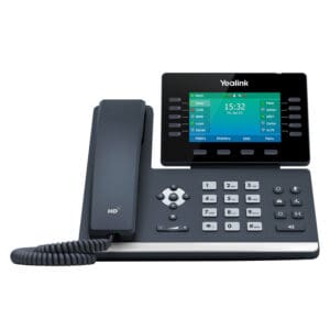 Yealink SIP-T54W VoIP desk phone with 4.3-inch color LCD screen and corded handset