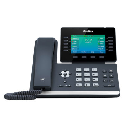 Yealink SIP-T54W VoIP desk phone with 4.3-inch color LCD screen and corded handset